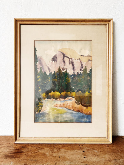 Mid Century Original Framed Watercolor Landscape