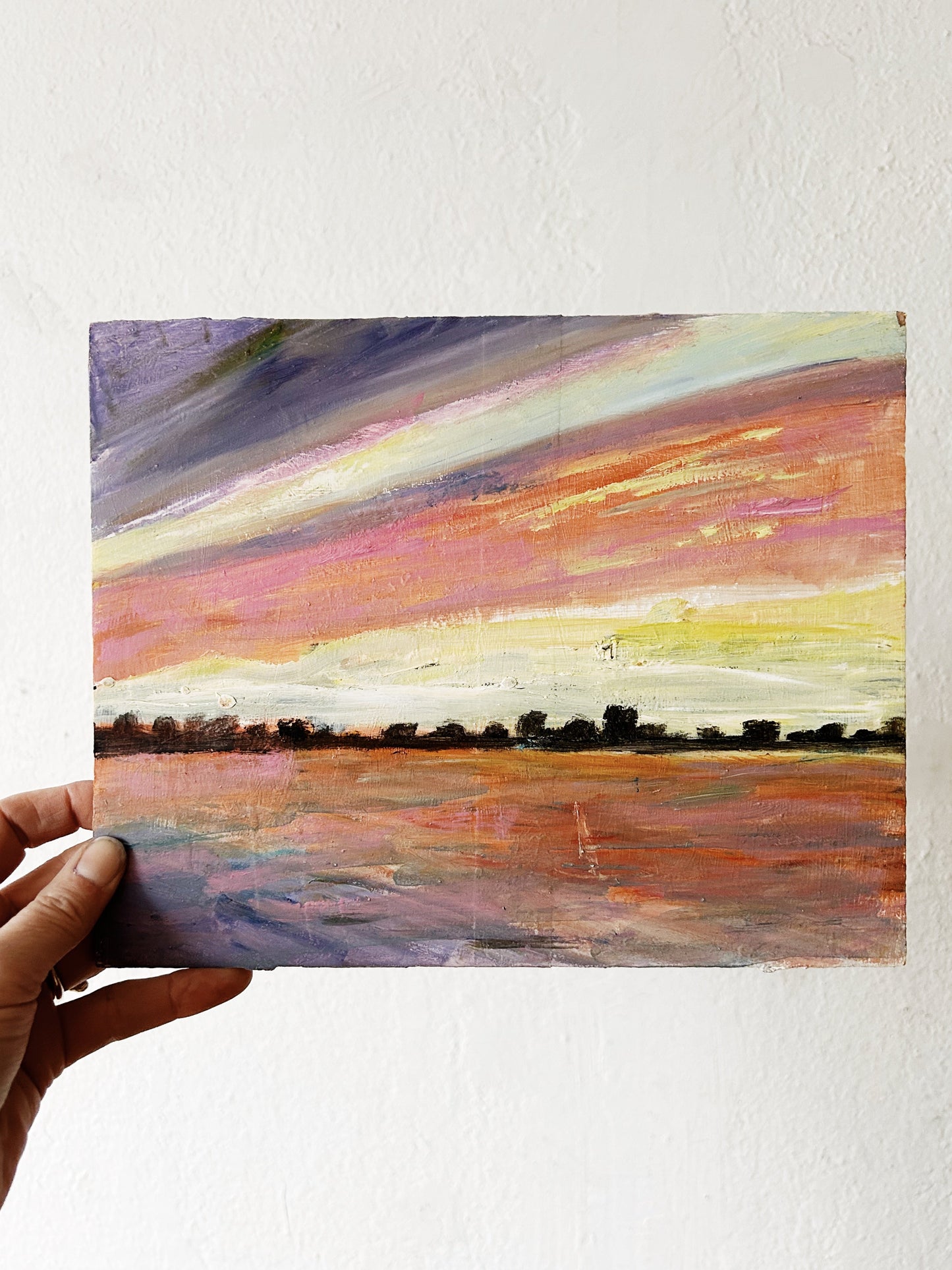 Vintage Pink Sky Landscape Painting