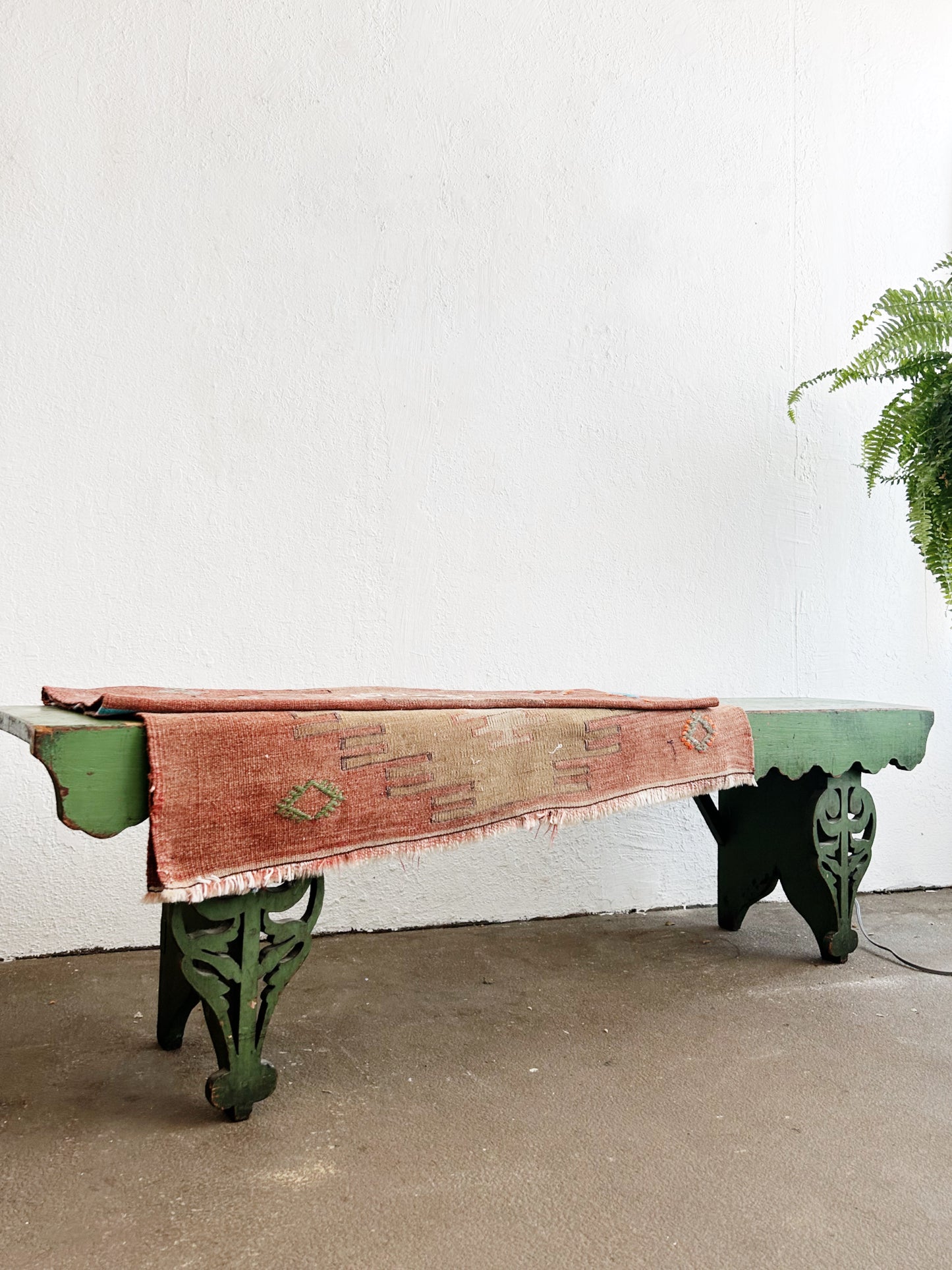 Antique Long Painted Wood Bench