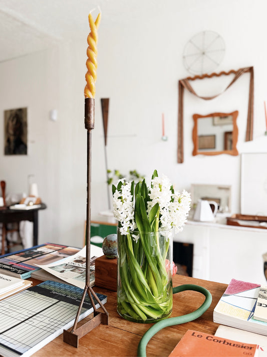 Tall Copper and Iron Candlestick