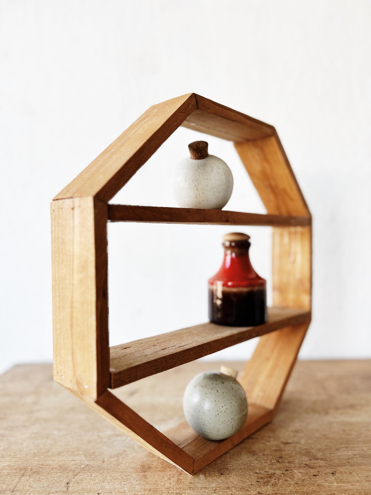 Vintage Handmade Octagonal Wood Shelf