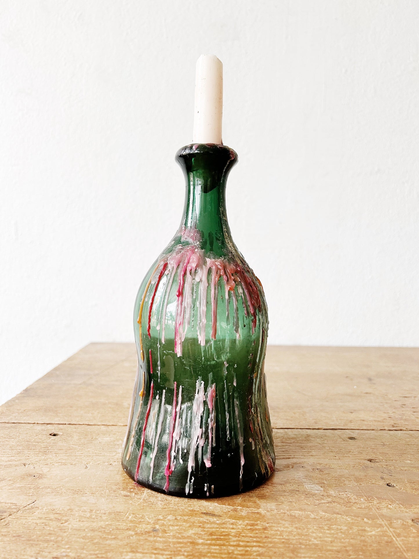 Vintage Green Glass Bottle Candle Holder