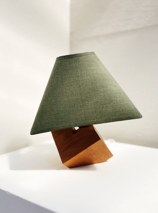 Handmade Wood Block Lamp with Shade