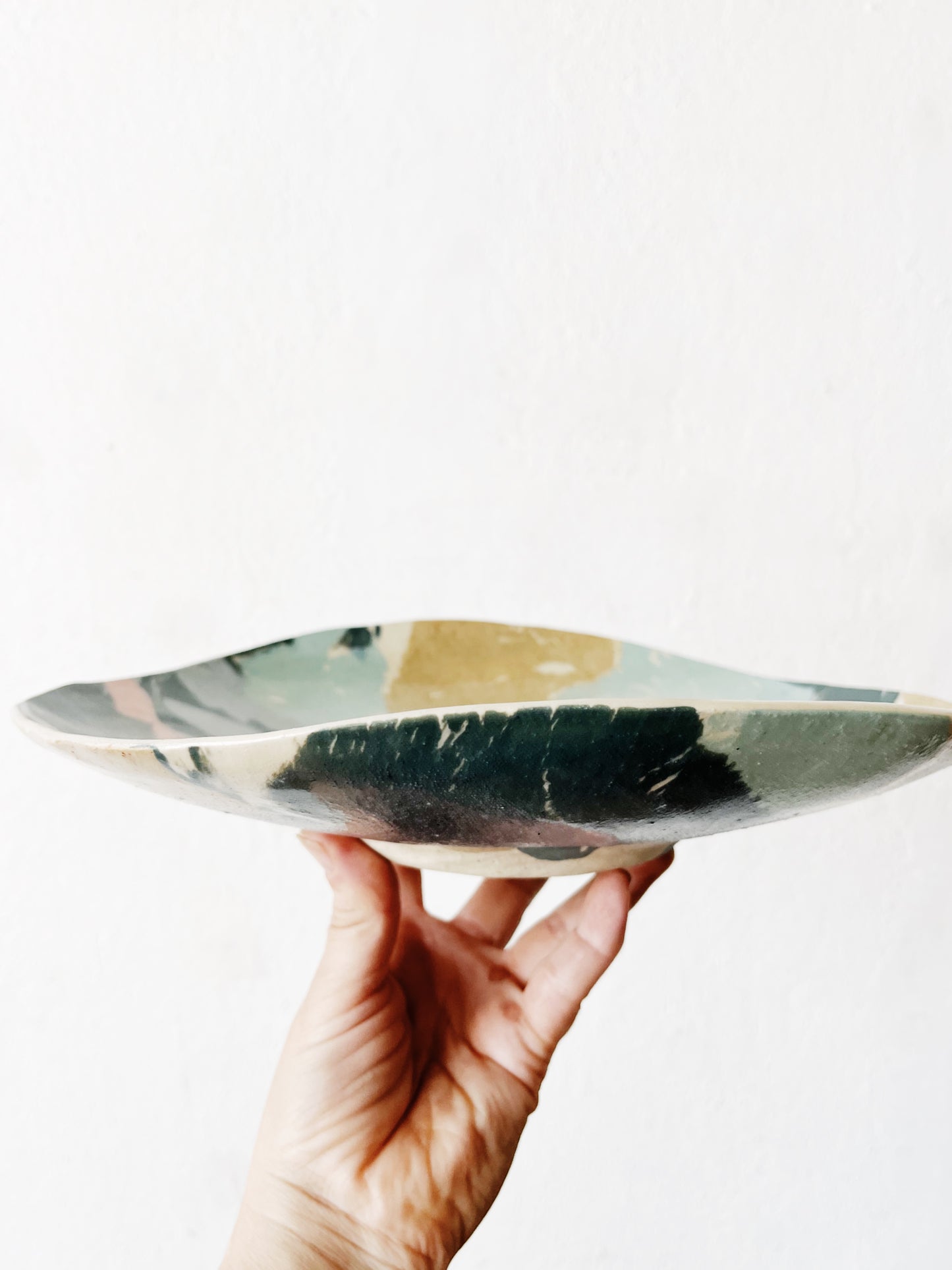 Handmade Marbled Ceramic Shallow Bowl