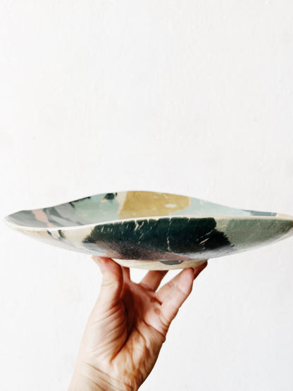 Handmade Marbled Ceramic Shallow Bowl