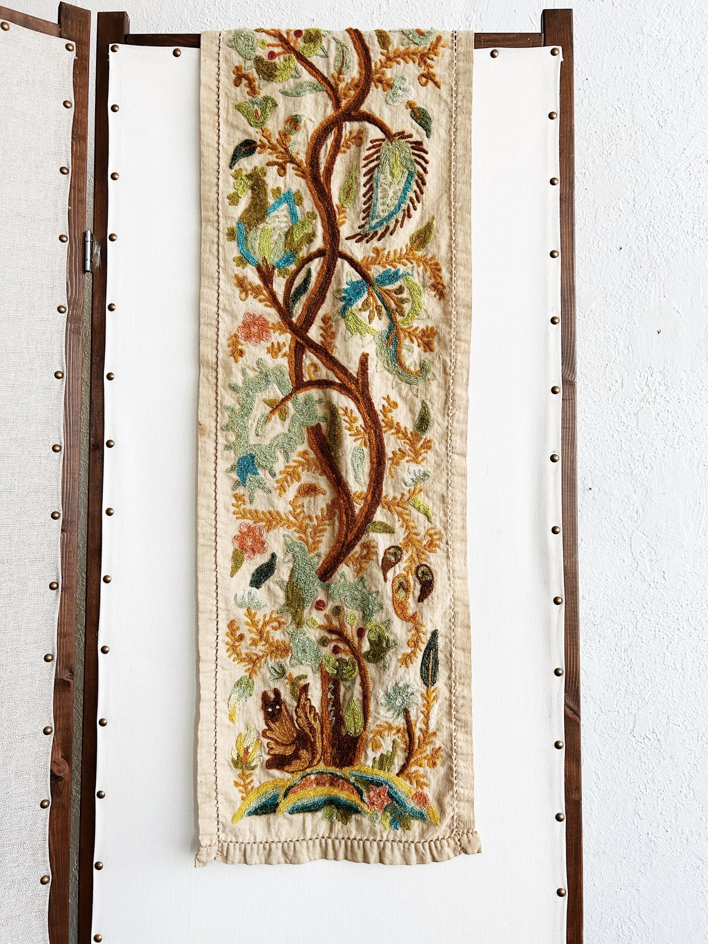 Vintage Crewel Woodland Table Runner