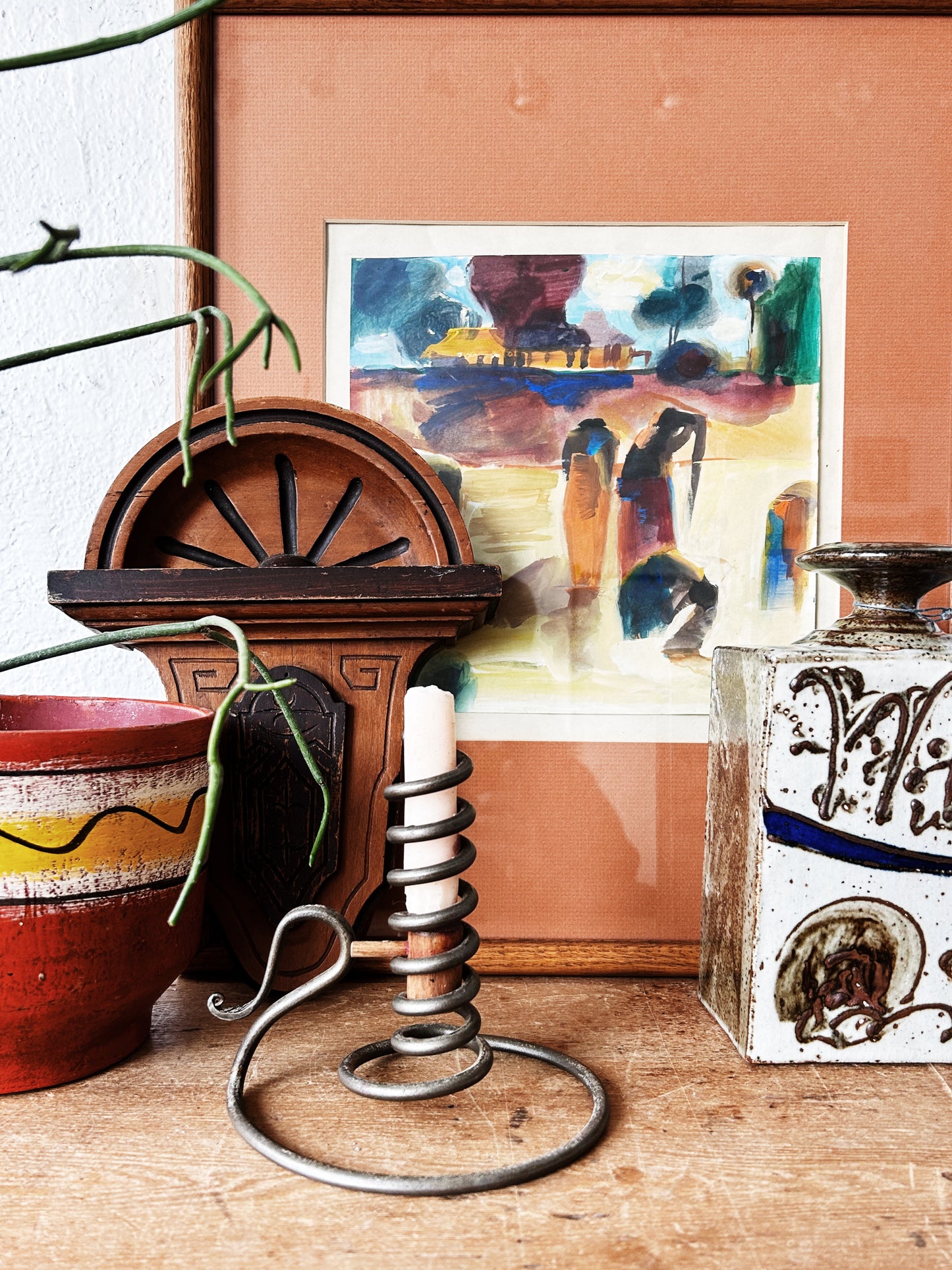 Vintage Watercolor Gouache Painting