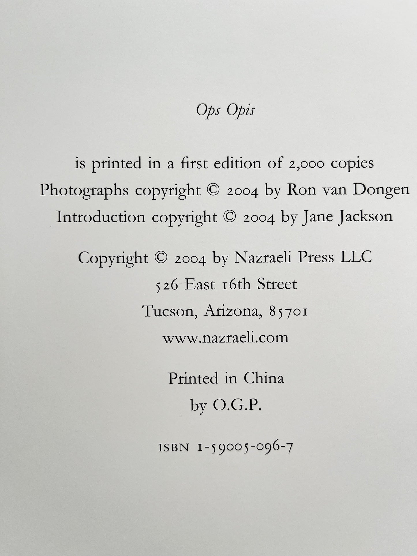First Ed. Ops Opis Hardcover
