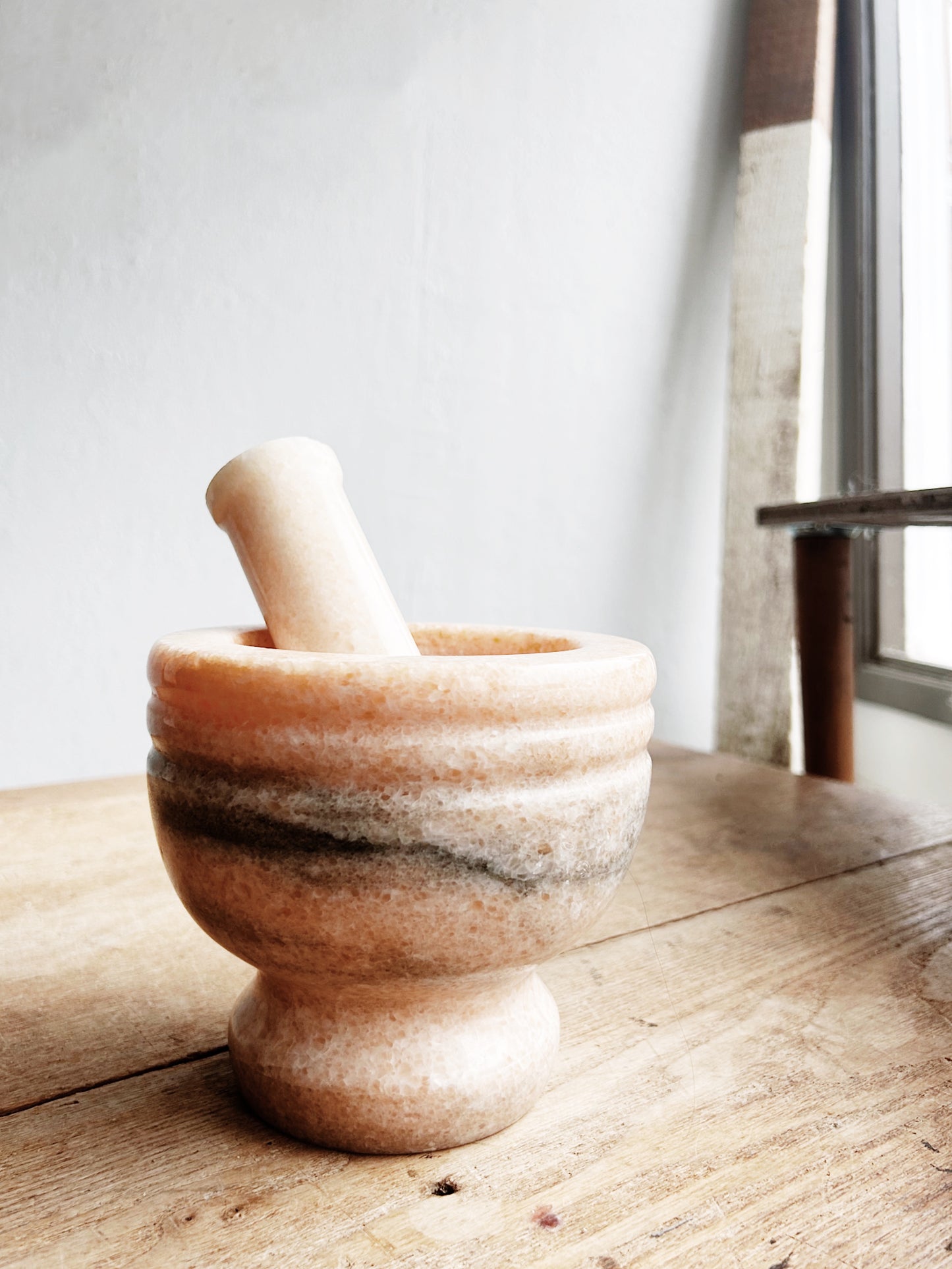 Large Peach Marble Mortar and Pestle