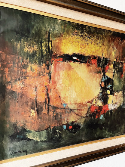Large Vintage Framed Abstract Lithograph
