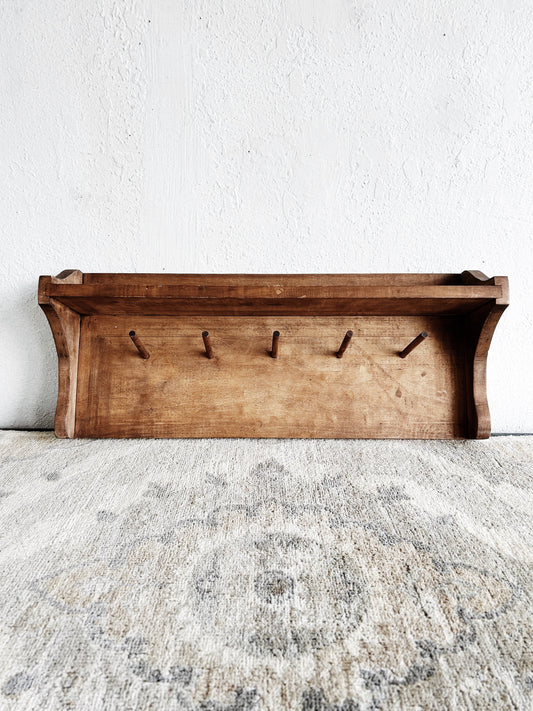 Primitive Wood Peg Rack with Shelf