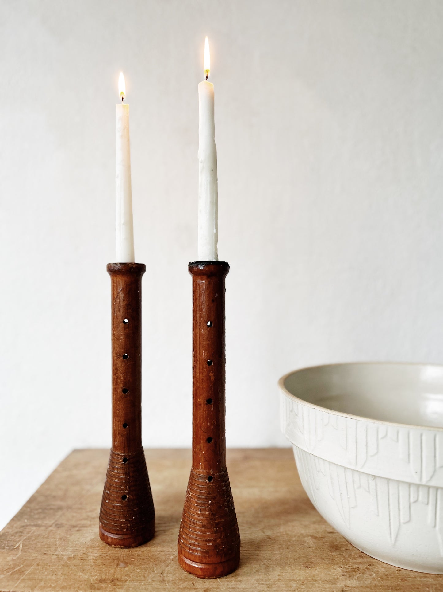 Pair Primitive Spindle Candleholders