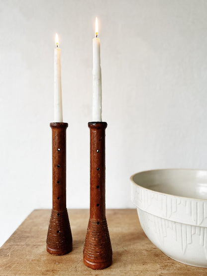 Pair Primitive Spindle Candleholders