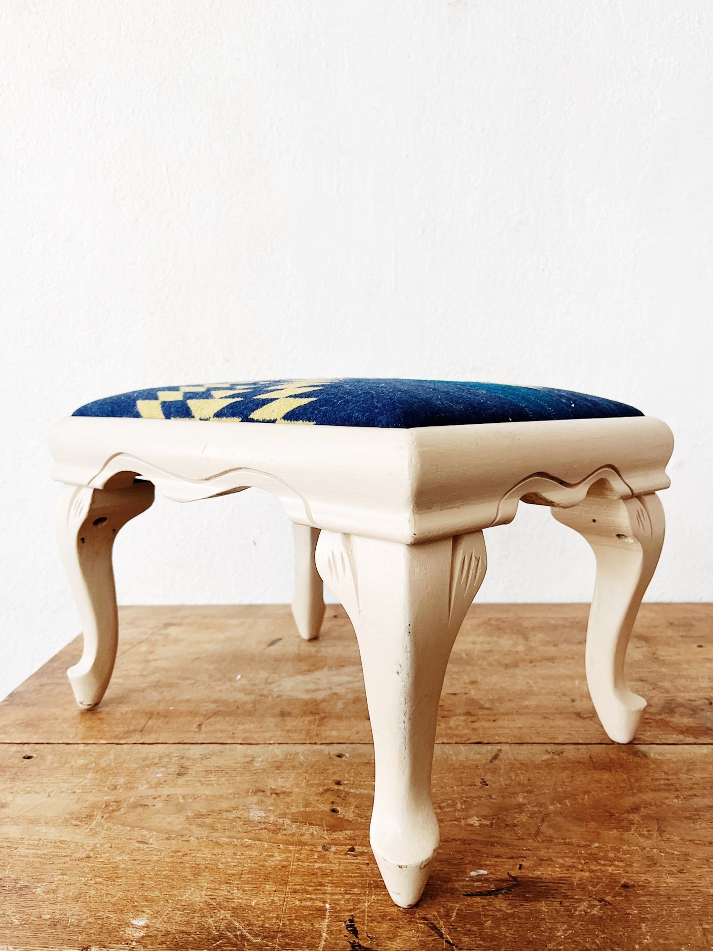 Vintage Wood and Wool Footstool