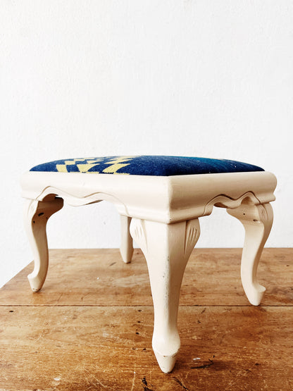 Vintage Wood and Wool Footstool