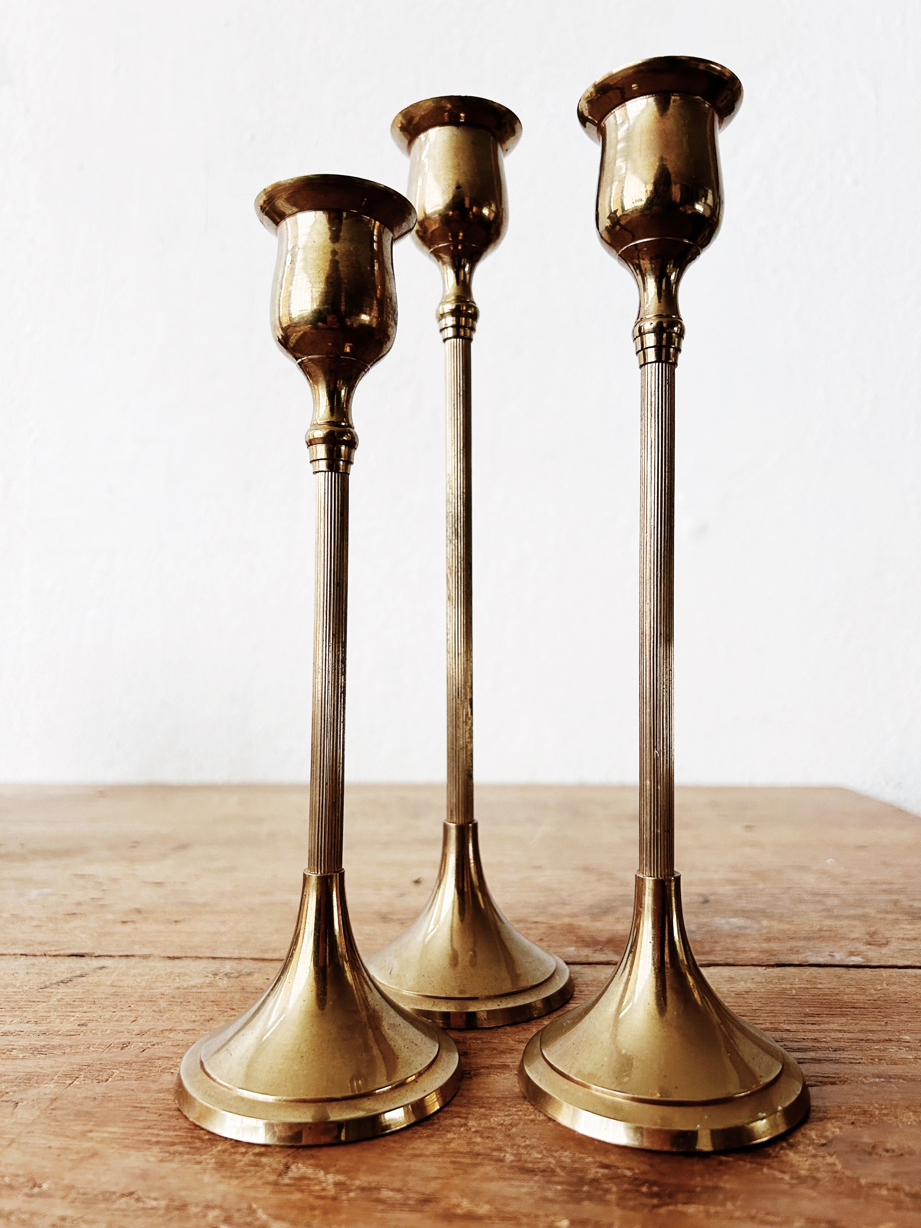 Vintage Brass Candle Holder Trio - Thumbnail 2