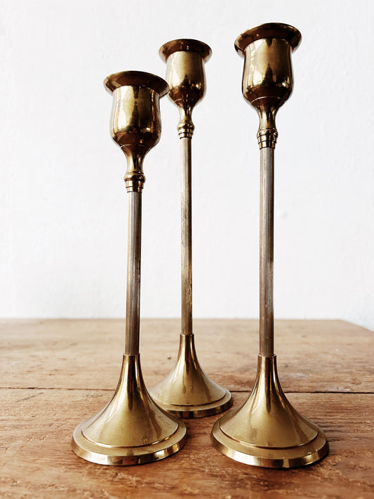 Vintage Brass Candle Holder Trio