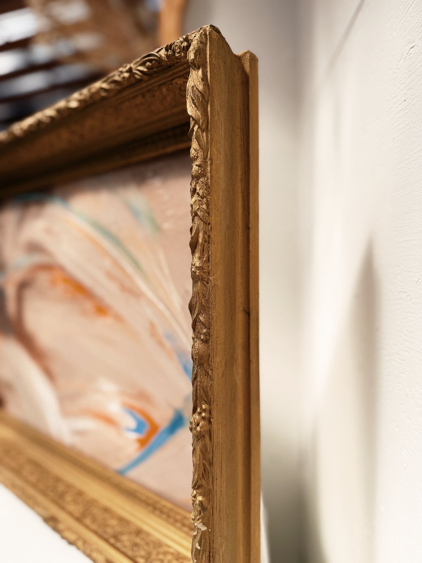 Vintage Abstract Expressionist Painting in Antique Gilt Frame