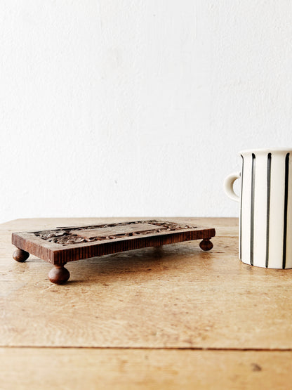Vintage Footed Carved Wood Trivet