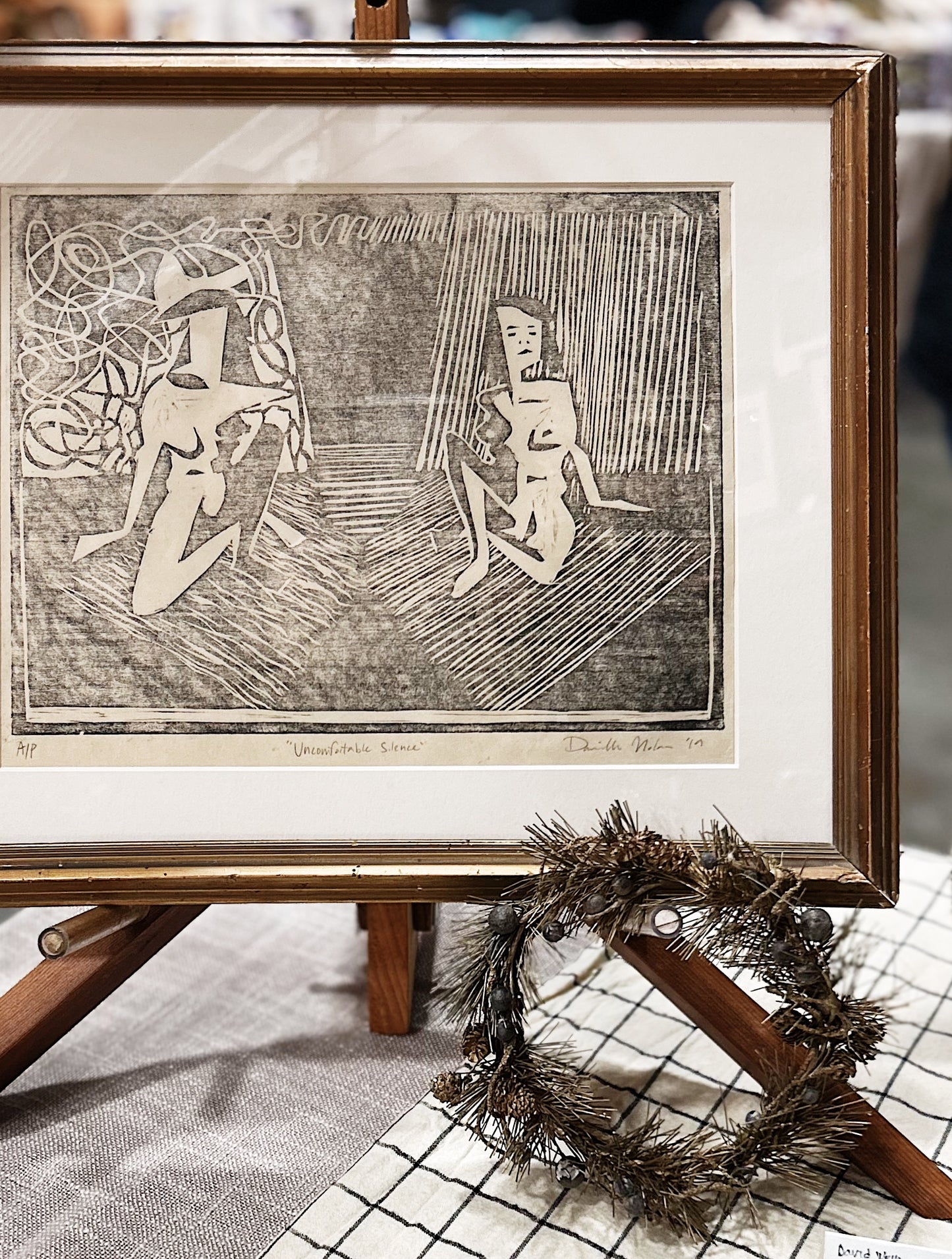 Original Abstract Woodcut ‘Uncomfortable Silence’