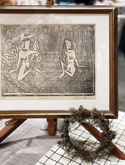 Original Abstract Woodcut ‘Uncomfortable Silence’