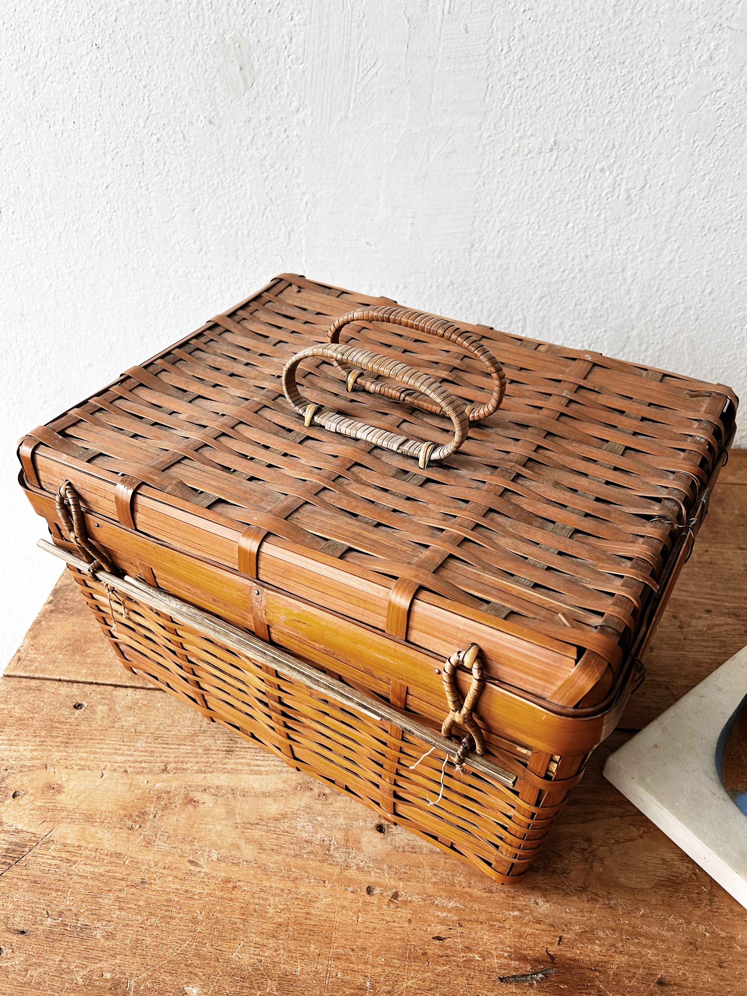 Antique Lidded Bamboo Basket