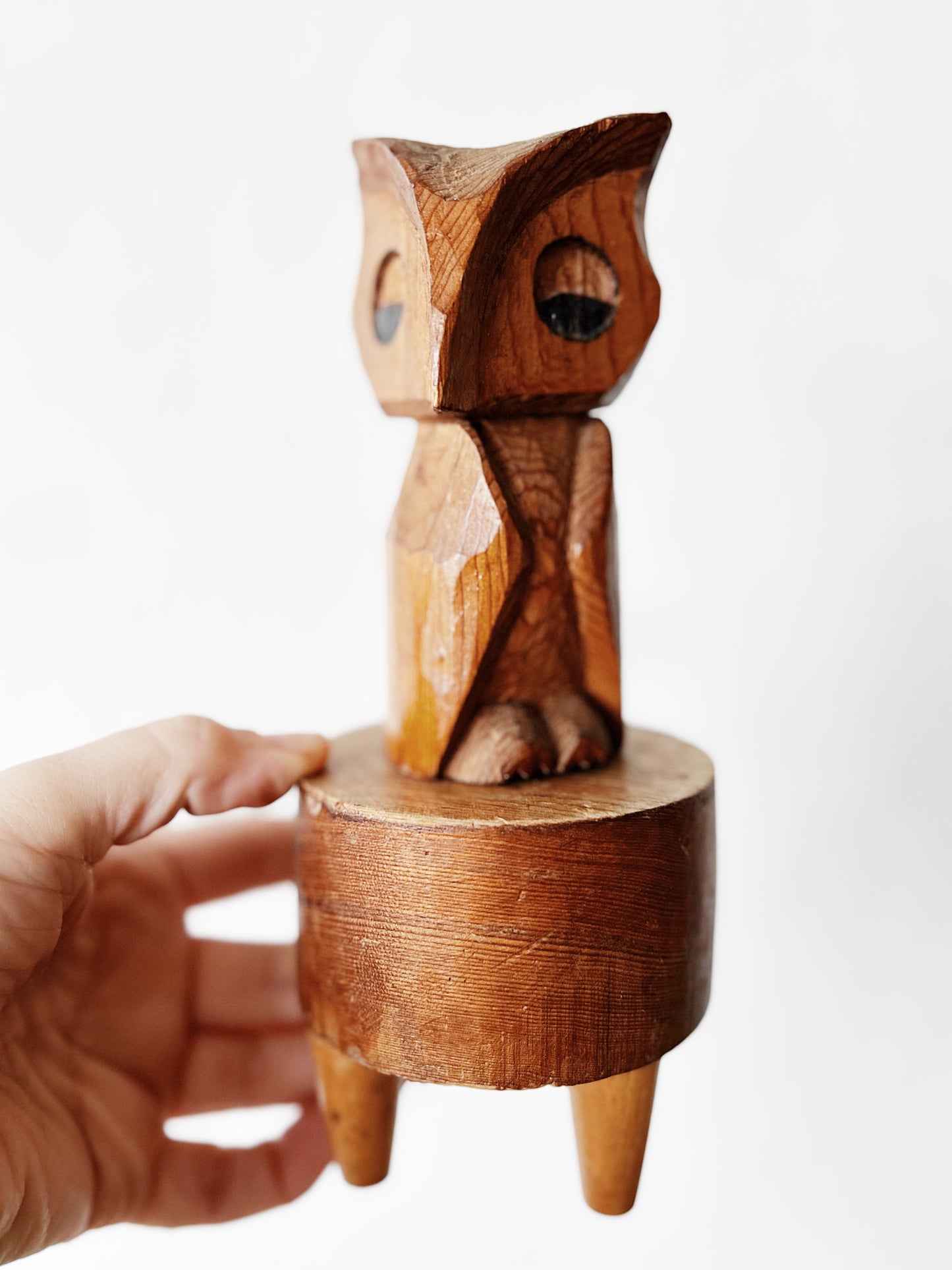 Hand Carved Folk Owl on Stand