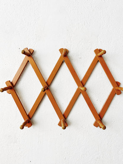 Vintage Accordion Wood Peg Rack