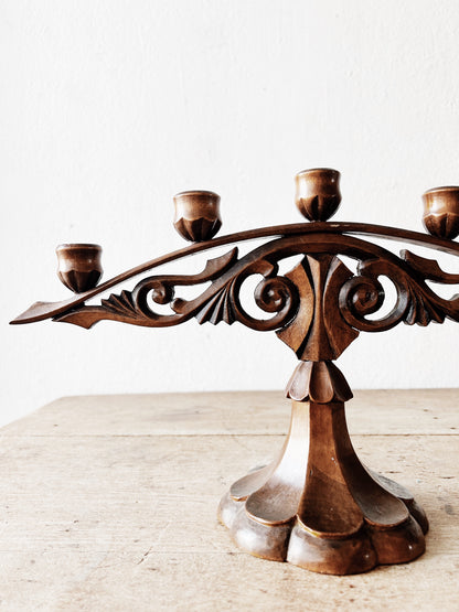 Vintage Carved Wood Candelabra