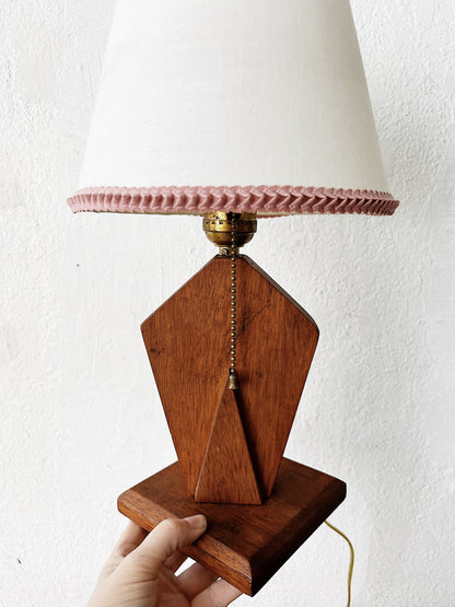 Vintage Handmade Wood Lamp with Shade
