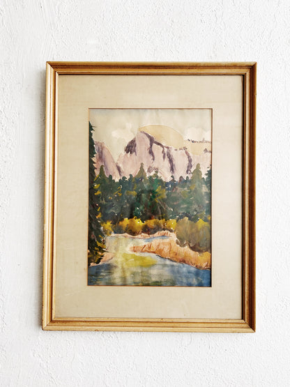 Mid Century Original Framed Watercolor Landscape