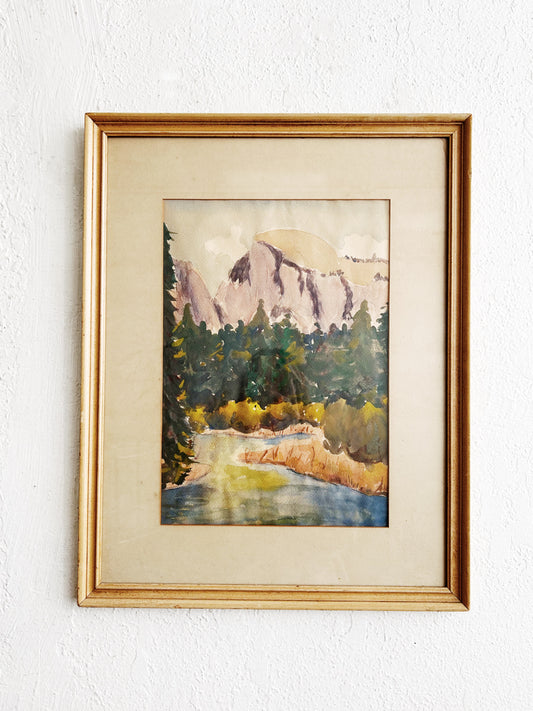 Mid Century Original Framed Watercolor Landscape