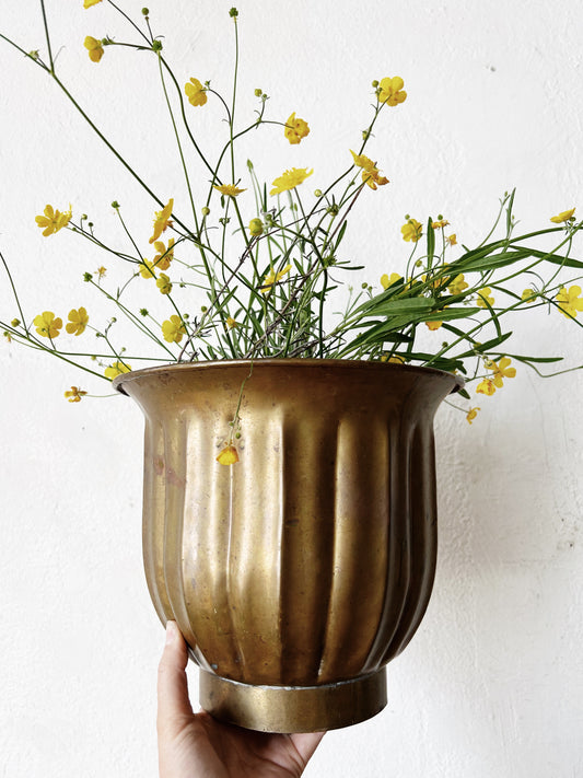 Vintage Aged Brass Cache Pot