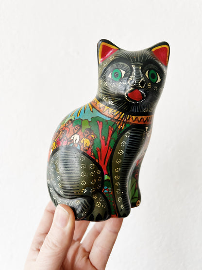 Vintage Mexican Folk Art Hand Painted Terra Cotta Kitty