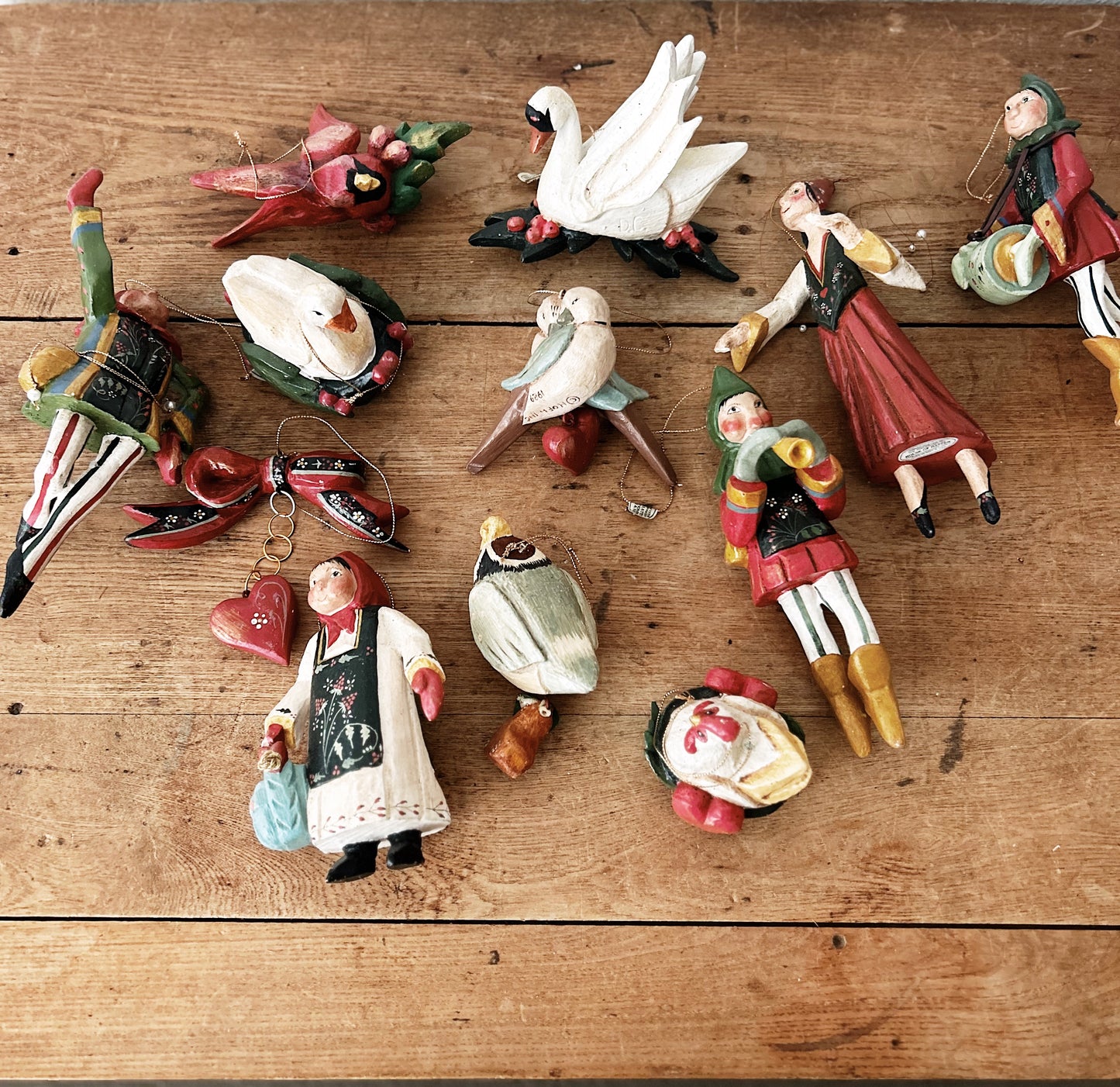 Vintage Denise Calla Folk Art ‘12 Days of Christmas’ Ornament Set