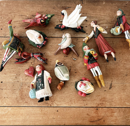 Vintage Denise Calla Folk Art ‘12 Days of Christmas’ Ornament Set