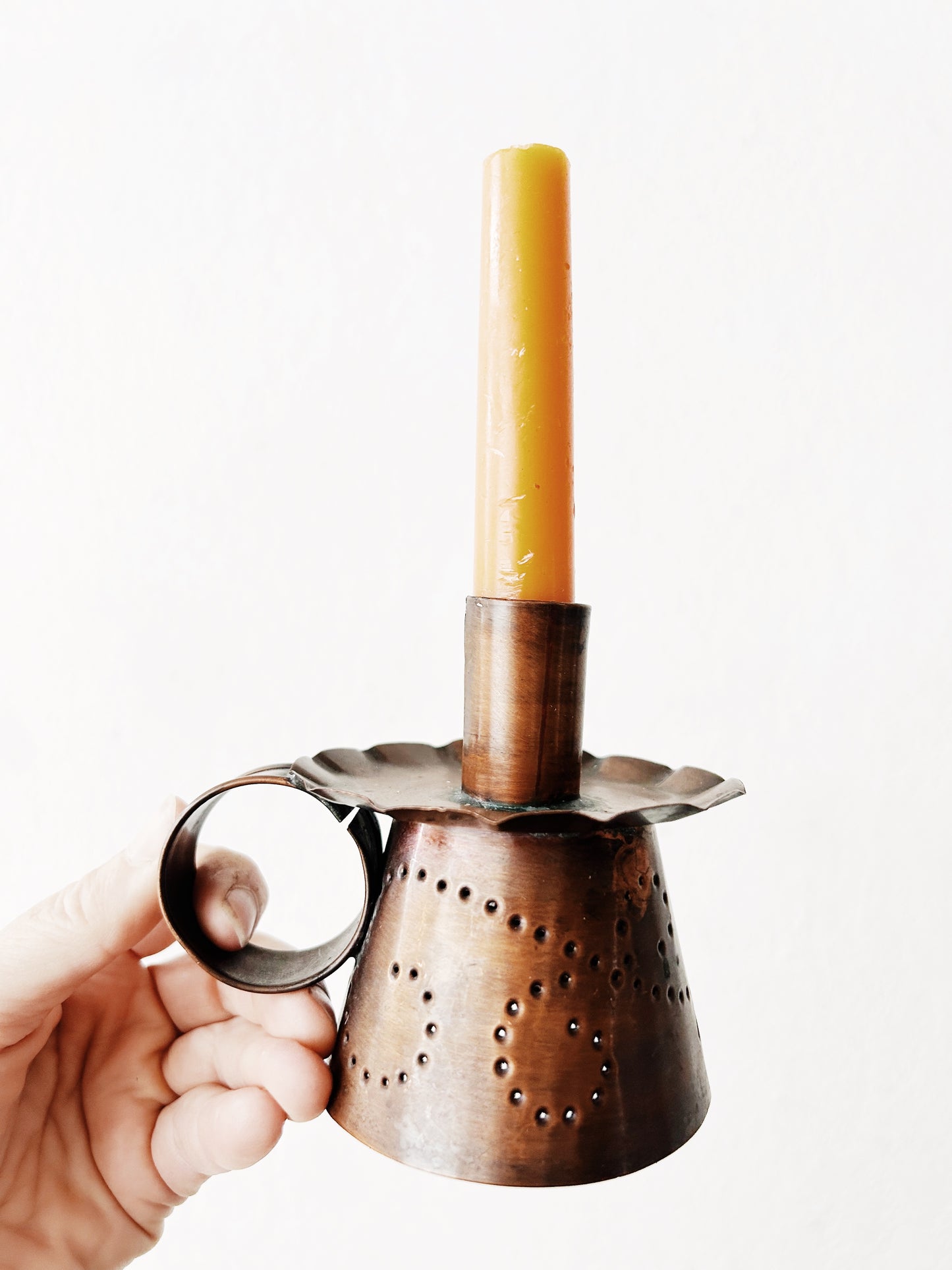 Vintage Punched Copper Candle Holder