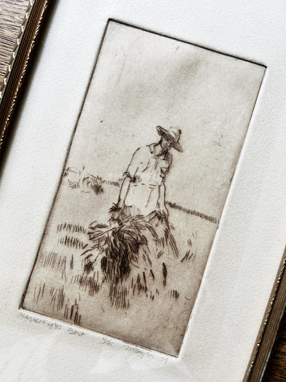 Vintage Original Harvest Etching