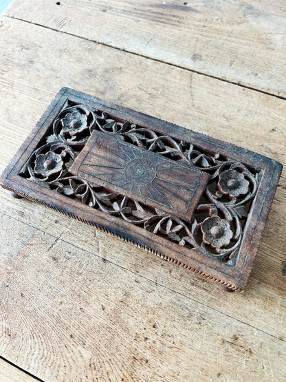 Vintage Footed Carved Wood Trivet