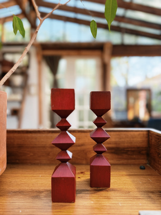Wood Candlestick Pair