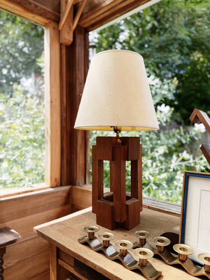 Vintage Brutalist Wood Lamp