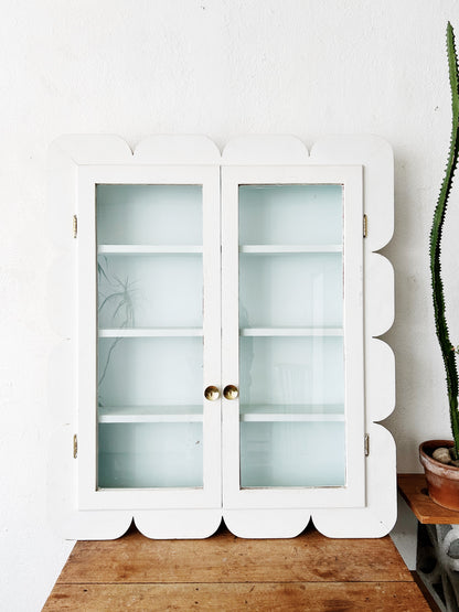 Large Mid Century Folk Style Cabinet with Glass Doors