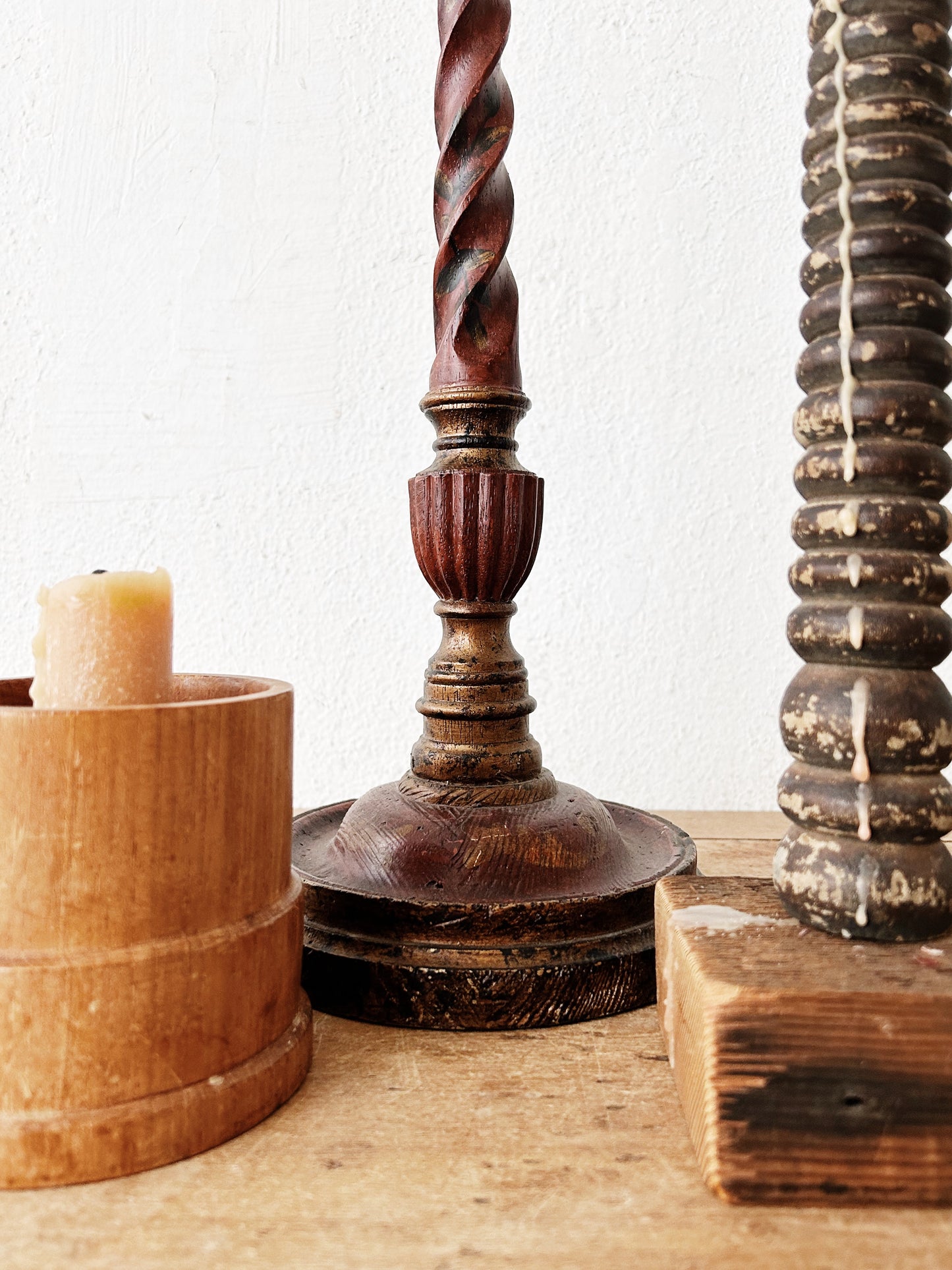 Collection of Vintage Wooden Candle Holders