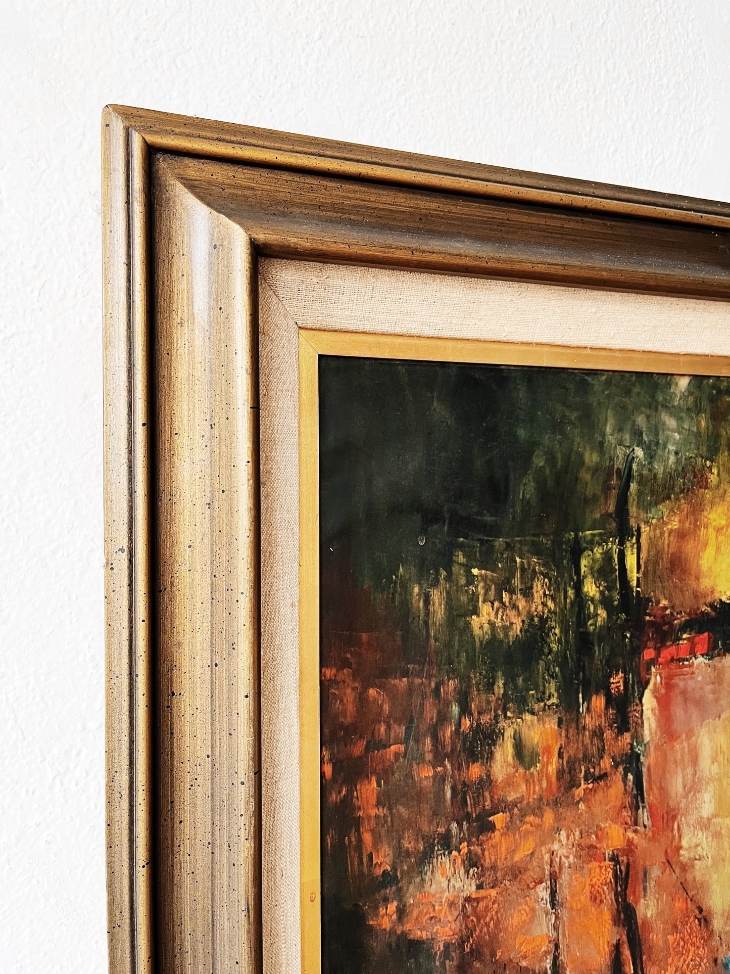 Large Vintage Framed Abstract Lithograph