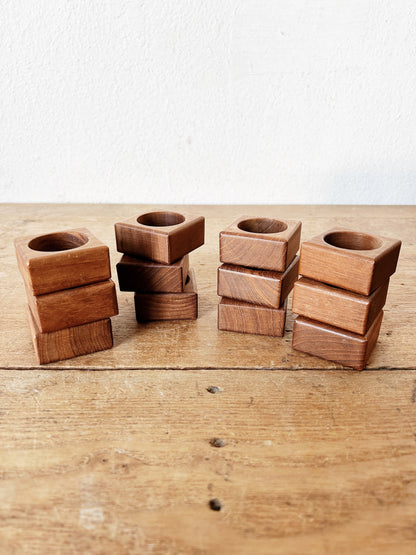 Mid Century Teak Napkin Rings Set of Six