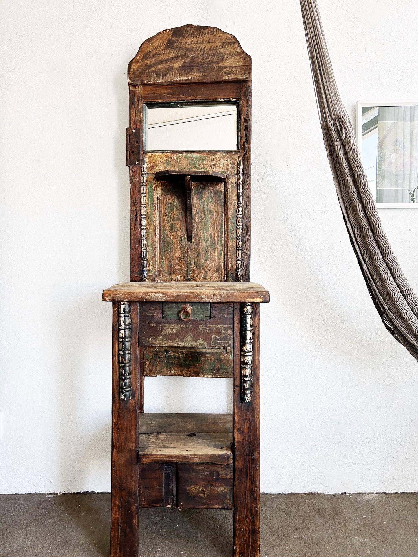 Antique Handmade Wood Folk Shelf/ Entry Stand Mexico