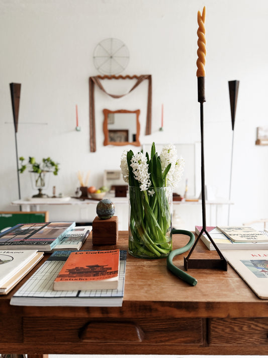Tall Copper and Iron Candlestick