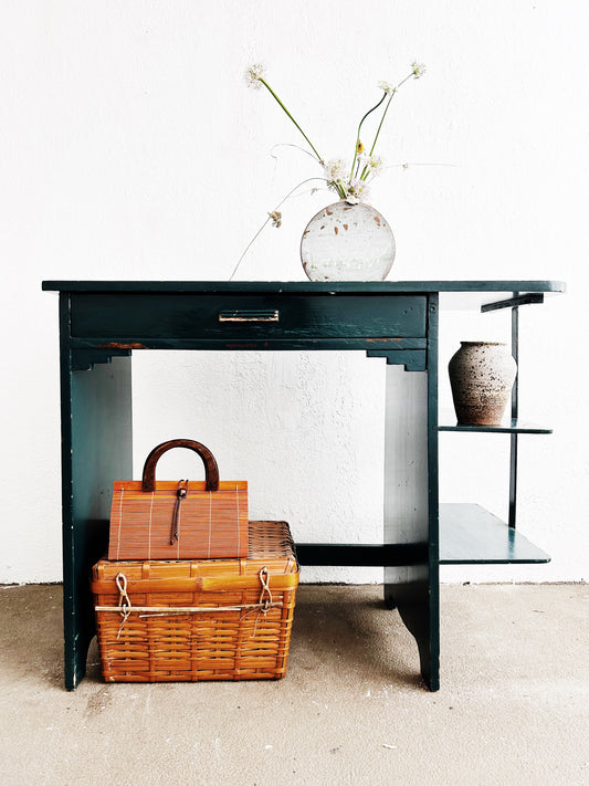Vintage Wood Desk with Attached Shelf