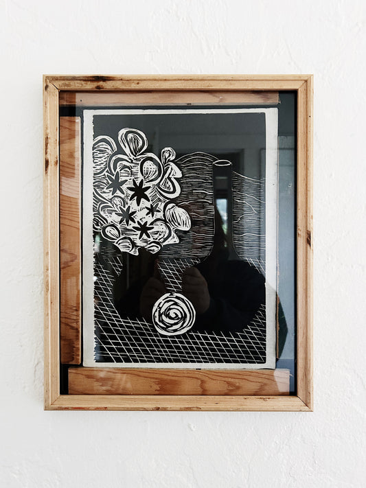 Vintage Wood Cut Still Life in Floating Frame