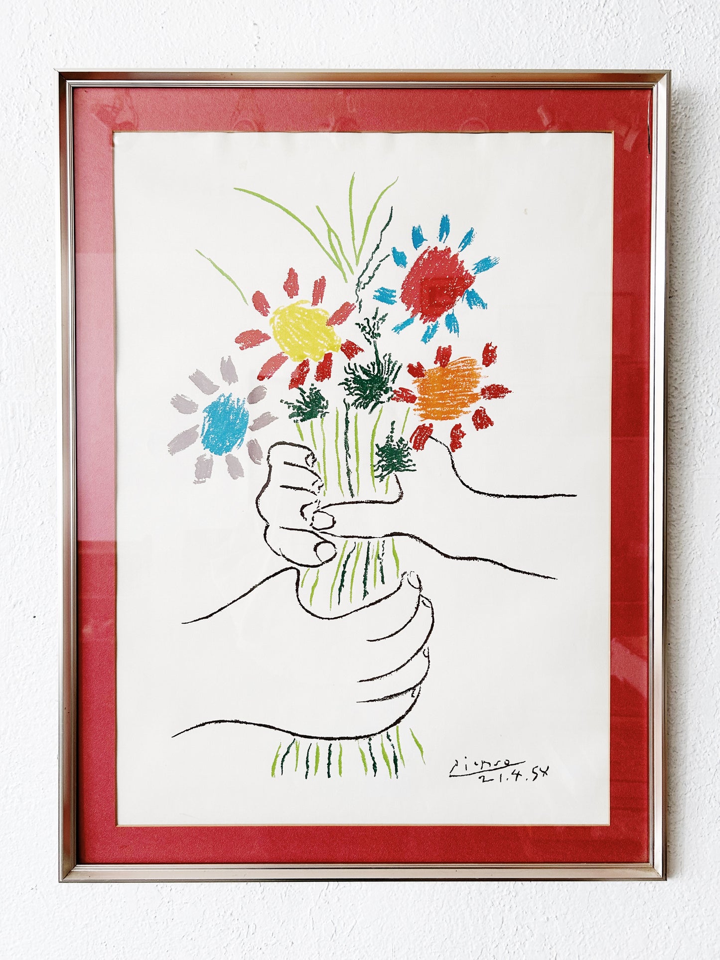 Vintage Framed Flowers of Peace Picasso Lithograph
